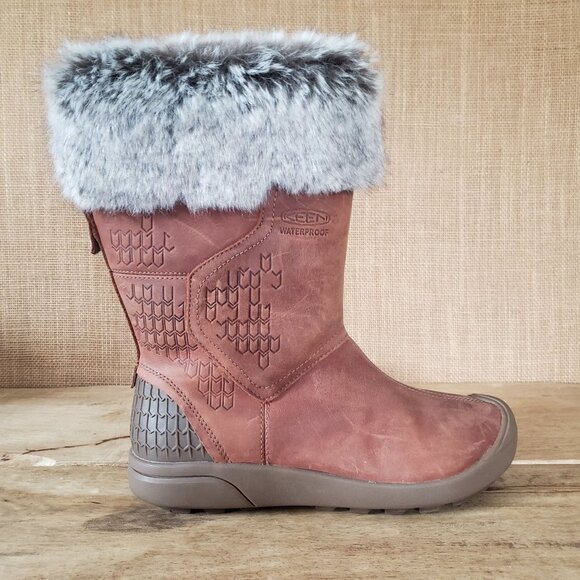 Keen Fremont Brown Waterproof Leather Insulated Faux Fur Zip Winter Boot 8.5